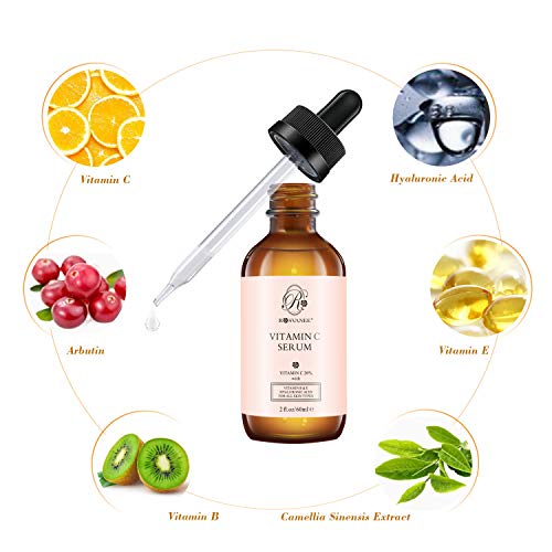 ROSVANEE Suero de Vitamina C para Rostro y Ojos 60ml - Suero Facial Puro con 20% Vitamina C, ácido hialurónico, Vitamina B y E para Anti envejecimiento, Acné, Arrugas, Manchas Oscuras y Daño Solar …