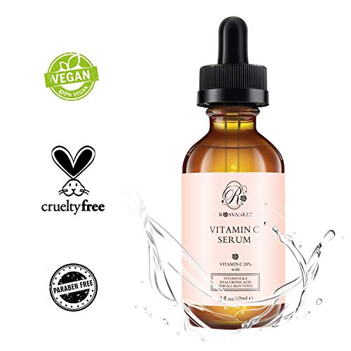 ROSVANEE Suero de Vitamina C para Rostro y Ojos 60ml - Suero Facial Puro con 20% Vitamina C, ácido hialurónico, Vitamina B y E para Anti envejecimiento, Acné, Arrugas, Manchas Oscuras y Daño Solar …
