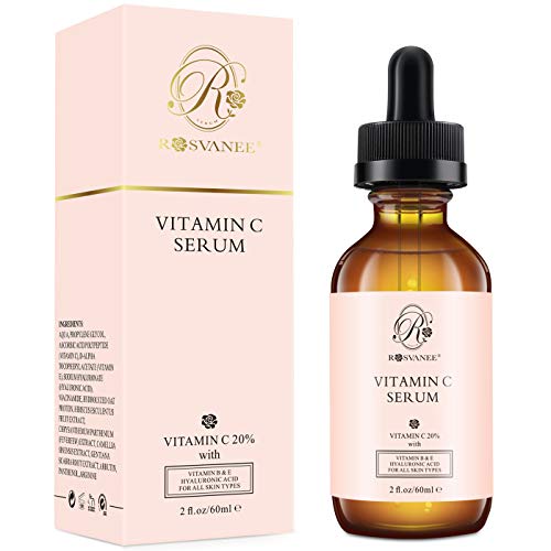 ROSVANEE Suero de Vitamina C para Rostro y Ojos 60ml - Suero Facial Puro con 20% Vitamina C, ácido hialurónico, Vitamina B y E para Anti envejecimiento, Acné, Arrugas, Manchas Oscuras y Daño Solar …