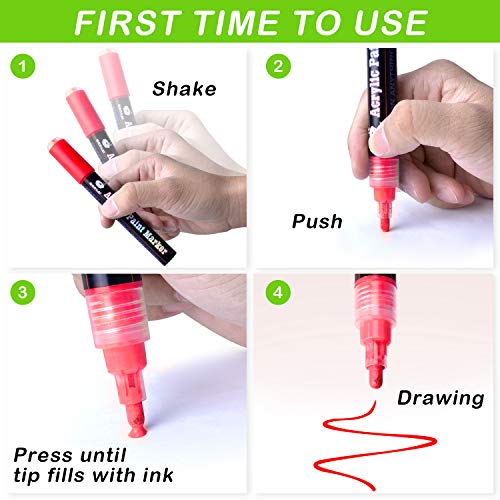 Rotuladores de Pintura Acrílica para Piedras,Permanente Marcadores Dibujar en Piedras Vaso Cerámico Porcelana Plastico Madera Papel Lona (12 punta mediana)