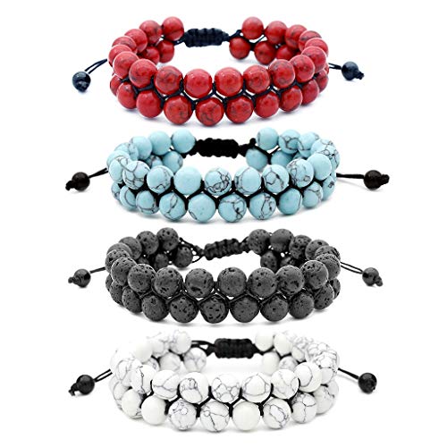 ROVNKD - Pulsera de ágata, 8 mm, piedras de lava, chakra de doble cuerpo, de piedra natural, de ágata, varios colores rojo Tallaúnica