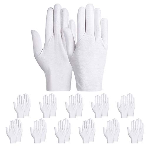 Rovtop Guantes de Tela de Algodón para Mujer - 12 Pares Guantes Hidratantes Blancos de Algodón para Inspeccionar Joyas, Humectantes para Manos Secas y Trabajo Diario（8.5 Pulgadas）