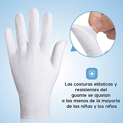 Rovtop Guantes de Tela de Algodón para Mujer - 12 Pares Guantes Hidratantes Blancos de Algodón para Inspeccionar Joyas, Humectantes para Manos Secas y Trabajo Diario（8.5 Pulgadas）