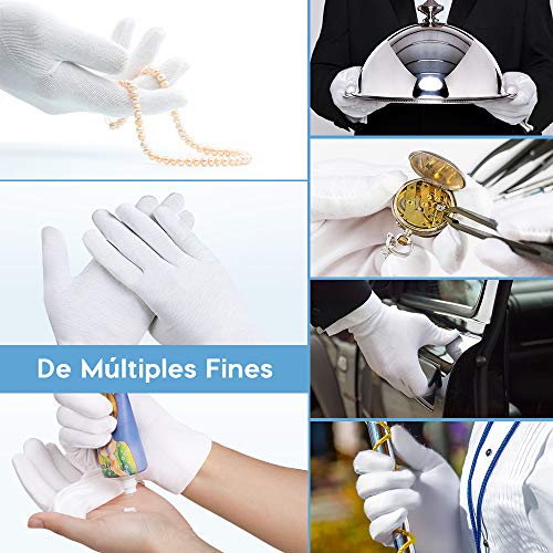 Rovtop Guantes de Tela de Algodón para Mujer - 12 Pares Guantes Hidratantes Blancos de Algodón para Inspeccionar Joyas, Humectantes para Manos Secas y Trabajo Diario（8.5 Pulgadas）