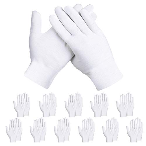 Rovtop Guantes de Tela de Algodón para Mujer - 12 Pares Guantes Hidratantes Blancos de Algodón para Inspeccionar Joyas, Humectantes para Manos Secas y Trabajo Diario（8.5 Pulgadas）