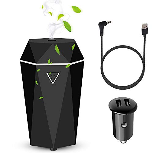 Rovtop Humidificador Coche - Ambientador Coche Aromaterapia Ultrasónico USB para Coche, Difusor de Aceite Esencial Purificador con Cargador para Coche, Baño, Dormitorio, Oficina, Regalo (Negro)