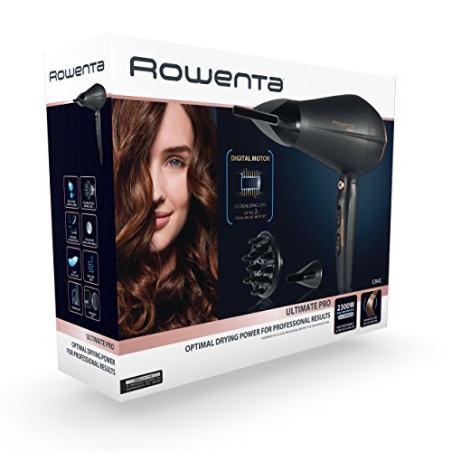 Rowenta Ultimate Pro CV9620F0 - Secador de pelo profesional, motor digital 2300W, cerámico con función Iónica, 2 velocidades y 3 ajustes de temperatura con 2 boquillas concentradoras y difusor