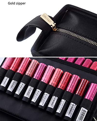 ROWNYEON Portable Lipstick Tester Case Lipstick Stock Case Holder Organization with Carrying Handle Lipstick Makeup Bag ( 70 Slot Golden zipper black )