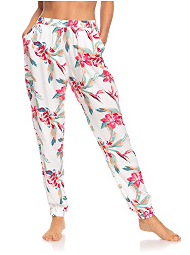 Roxy Easy Peasy - Pantalón De Playa Elástico para Mujer Pantalón De Playa Elástico, Mujer, Bright White Tropic Call s, S