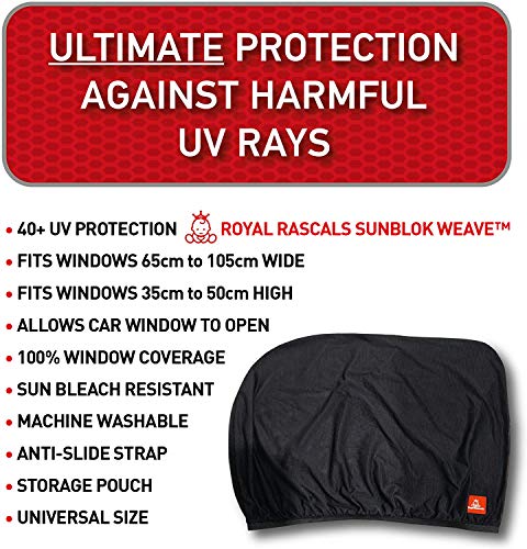 ROYAL RASCALS | Funda para ventana x2 | PROTECCIÓN UV 40+ contra los nocivos rayos solares ultravioleta | Cobertura del 100% de la ventana | Tamaño universal para todos los coches | Material premium