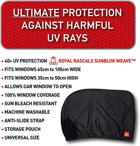 ROYAL RASCALS | Funda para ventana x2 | PROTECCIÓN UV 40+ contra los nocivos rayos solares ultravioleta | Cobertura del 100% de la ventana | Tamaño universal para todos los coches | Material premium