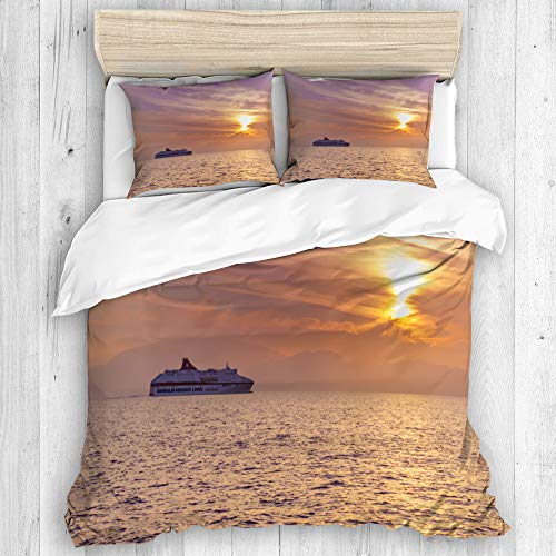RUBEITA Bedding Juego de Funda de Edredón,Cefalonia Grecia 22 de Octubre de 2018 Minoan,Microfibra (1 Cama 86 * 94inch + 2 Almohada 19.6 * 31.5inch)