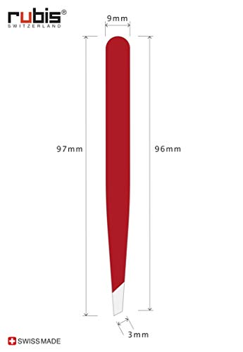 Rubis clásico - Pinzas de Depilar Profesionales - Pinza de Acero Inoxidable - Depilacion de Gran Precision para Cejas y Pelo Facial (oblicua / slant, rojo)