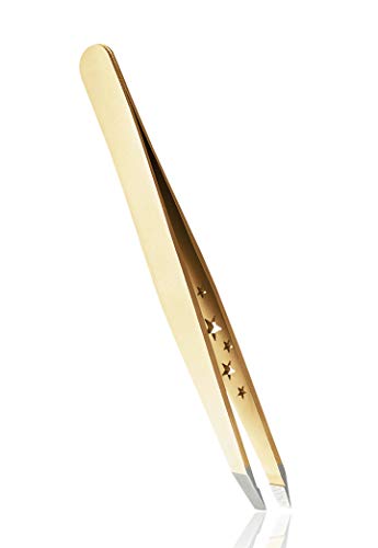 Rubis Prestigious Line - Pinzas para depilación de cejas (revestimiento de oro, punta inclinada, 6 estrellas), color dorado