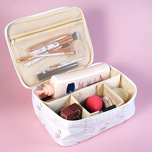 Ruesious Maquillaje Impermeable Bolsa de Maquillaje OrganizaNeceser de Maquillajes Belleza Impermeable, Maleta Estuche Portátil de Cosméticos de Gran Capacidad (Flamenco)
