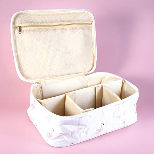 Ruesious Maquillaje Impermeable Bolsa de Maquillaje OrganizaNeceser de Maquillajes Belleza Impermeable, Maleta Estuche Portátil de Cosméticos de Gran Capacidad (Flamenco)