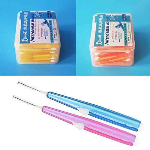 Ruier-hui Cepillos Interdentales Palillo Interdental(60 pcs) Palillos Dentales Palillo de Dientes Cepillo Dental Limpiardor de Dientas Hilo Interdental (Amarillo)