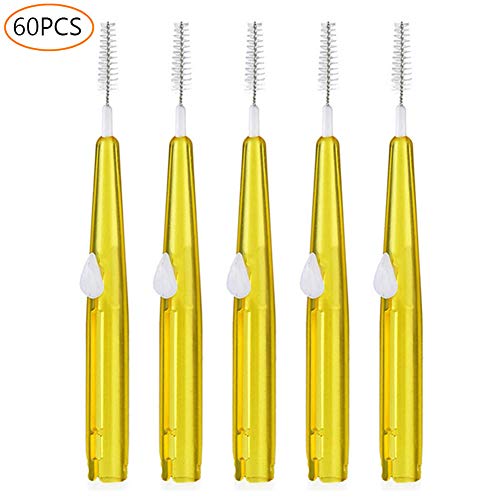 Ruier-hui Cepillos Interdentales Palillo Interdental(60 pcs) Palillos Dentales Palillo de Dientes Cepillo Dental Limpiardor de Dientas Hilo Interdental (Amarillo)