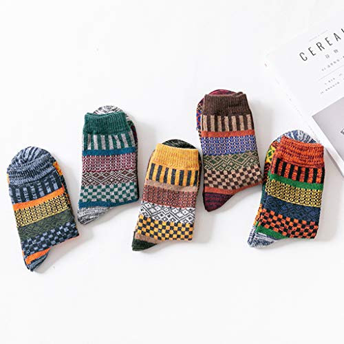 ruiruiNIE 5 Pares Calcetines de Punto Gruesos para Hombre étnicos Calcetines Rayas geométricas calcetería de Invierno cálido