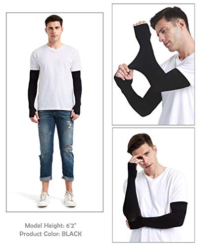 Ruiuzi Brazo Largo Enfriamiento Brazo Mangas Protección UV para Guantes Hombres Mujeres Niños Bloqueador Solar Protector Correr Golf Ciclismo Conducir (Gris, Dedo)