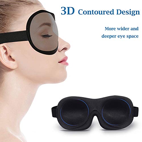 runhua Antifaz para Dormir, Máscara de Ojos para Dormir con Contorneada en 3D y Correa Elástica Ajustable, Ergonomico 100% Anti-Luz Antifaz para Dormir para Hombre y Mujer