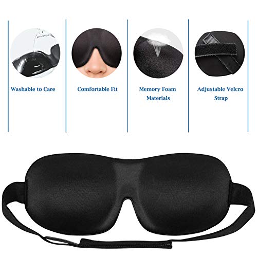 runhua Antifaz para Dormir, Máscara de Ojos para Dormir con Contorneada en 3D y Correa Elástica Ajustable, Ergonomico 100% Anti-Luz Antifaz para Dormir para Hombre y Mujer