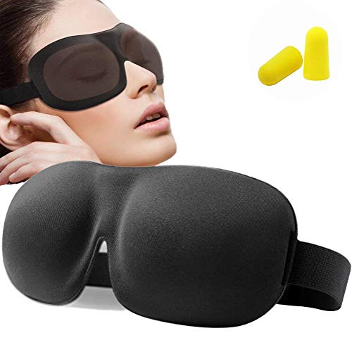 runhua Antifaz para Dormir, Máscara de Ojos para Dormir con Contorneada en 3D y Correa Elástica Ajustable, Ergonomico 100% Anti-Luz Antifaz para Dormir para Hombre y Mujer