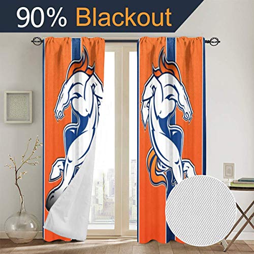 RWNFA Den-Ver Bro-ncos Blackout Window Curtain Panels 48" W x 72" L Noise Reducing Liner Rod Pocket Window Treatment Drapes for Living Room Bedroom 2 Panels
