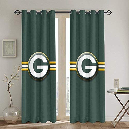 RWNFA Gree-nbay Pac-KERS Blackout Curtains Set of 2 Panels 54" W x 84" L Room Darkening Grommet Window Drapes for Home Decor