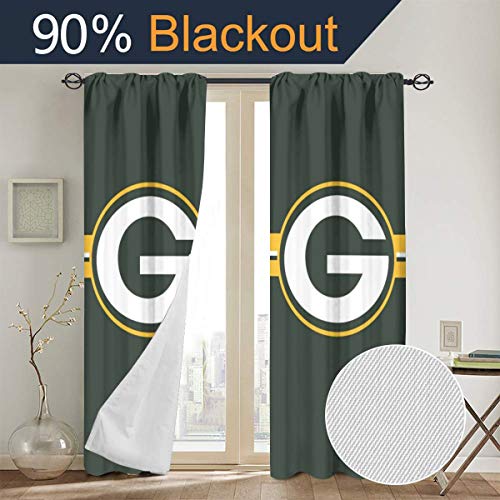 RWNFA Gree-nbay Pac-KERS Blackout Window Curtain Panels 48" W x 84" L Thermal Insulated Rod Pocket Window Drapes for Living Room Bedroom 2 Panels