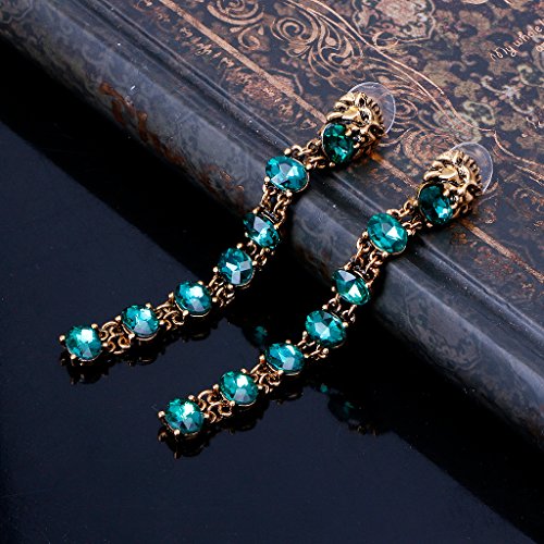 S-TROUBLE Pendientes Largos de Cristal Verde Pendientes Colgantes con Cabeza de león Perla exagerada