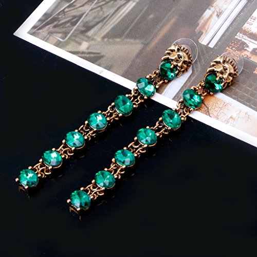 S-TROUBLE Pendientes Largos de Cristal Verde Pendientes Colgantes con Cabeza de león Perla exagerada