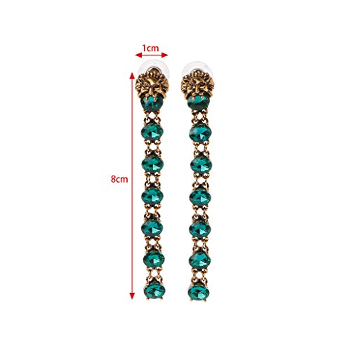 S-TROUBLE Pendientes Largos de Cristal Verde Pendientes Colgantes con Cabeza de león Perla exagerada
