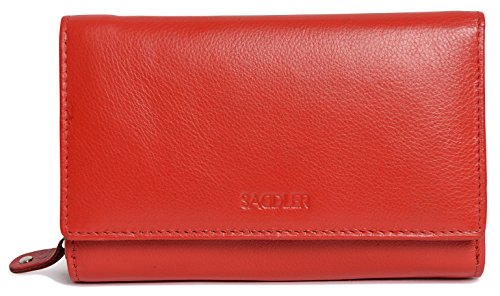 SADDLER Billetera Triple Pliegue de 14cm para Mujeres con Cremallera de 3 Vias y Monedero de 2 Secciones - Rojo