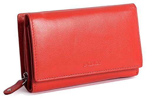 SADDLER Billetera Triple Pliegue de 14cm para Mujeres con Cremallera de 3 Vias y Monedero de 2 Secciones - Rojo