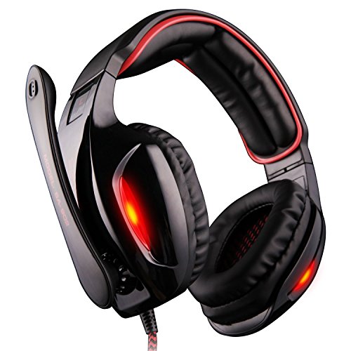 SADES SA 902 7.1 de sonido envolvente estéreo Pro USB PC Gaming Auriculares Cinta de cabeza de los auriculares con micrófono Deep Bass Over-the-Ear Control de volumen de las luces LED para jugadores de PC (Negro)