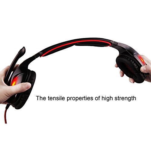 SADES SA 902 7.1 de sonido envolvente estéreo Pro USB PC Gaming Auriculares Cinta de cabeza de los auriculares con micrófono Deep Bass Over-the-Ear Control de volumen de las luces LED para jugadores de PC (Negro)