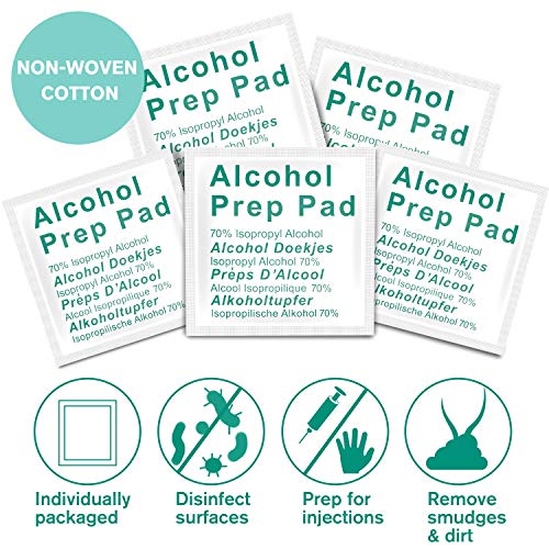 SAEYON [100 Piezas] Hisopos de Alcohol, Toallitas de Isopropilo con Alcohol al 70% ~ 75%, Desechables de Alcohol Prep Pads 60mm x 60mm
