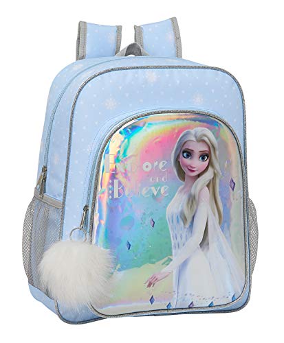 Safta 612015640 Mochila junior niña adaptable carro Frozen II, Azul Claro/ Plata