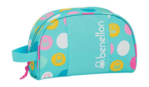 safta 812051332 Neceser, Bolsa de Aseo Adaptable a Carro Benetton, Multicolor (Topos Turquesa)