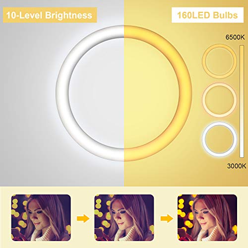 Sailnovo Luz de Anillo Trípode LED 30CM 3 Modos 10 Niveles de Luz Wireless Control Remoto para Maquillaje, Youtube, TIK Tok, Instagram, Vlog, Vídeo