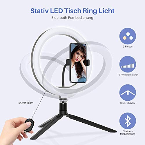 Sailnovo Luz de Anillo Trípode LED 30CM 3 Modos 10 Niveles de Luz Wireless Control Remoto para Maquillaje, Youtube, TIK Tok, Instagram, Vlog, Vídeo