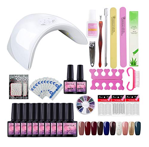 Saint-Acior 36W Lámpara UV/LED Uñas Secador de Uñas 10PCS Esmalte de Uñas Semipermanente Uñas de Gel Soak off 8ml Top Coat Base Coat Kit para Manicura