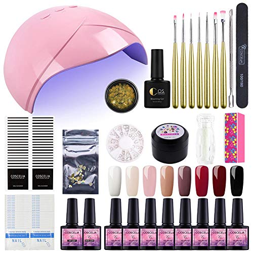 Saint-Acior Herramientas para Manicura de Uñas 8PCS Gel Uñas Esmalte Semipermanente 36W LED Lámpara Secador de Uñas Primer Uñas Topcoat Kit (GY33-BH8L)