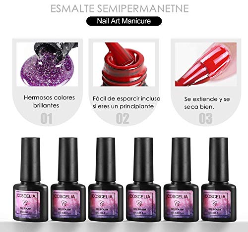 Saint-Acior Lámpara de Uñas UV/LED 36W Curado de Esmalte de Gel Esmalte de Uñas Semipermanente Uñas de Gel Kit de Manicura 10pcs con Base Coat Top Coat Soak off 8ml Manicura Kit