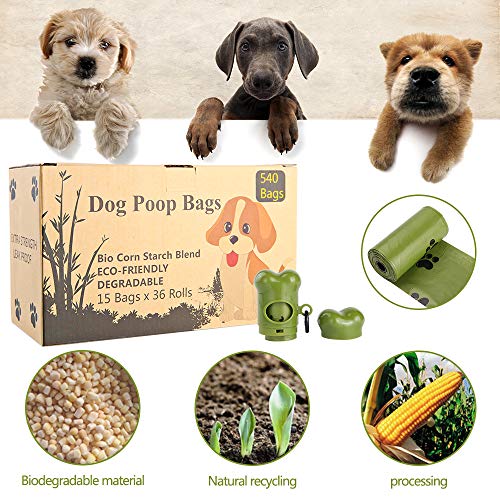 SaiXuan 540 Unidades/36 Rollos Bolsas para Excrementos de Perro con 1 dispensador,Dog Poo BagsFuerte y a Prueba de Fugas Biodegradable Bolsas para Caca de Perro Perfumadas