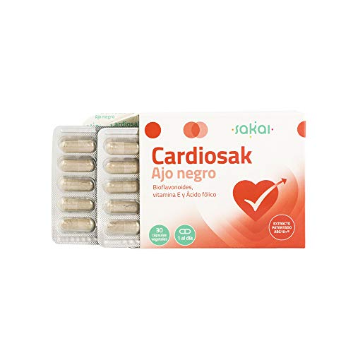 Sakai - Cardiosak Ajo Negro - Regula la función cardiovascular - Triglicéridos - Tensión arterial - Colesterol - ABG10+, Bioflavonoides, Vitamina E y Ácido Fólico - Sin olor - Sin sabor