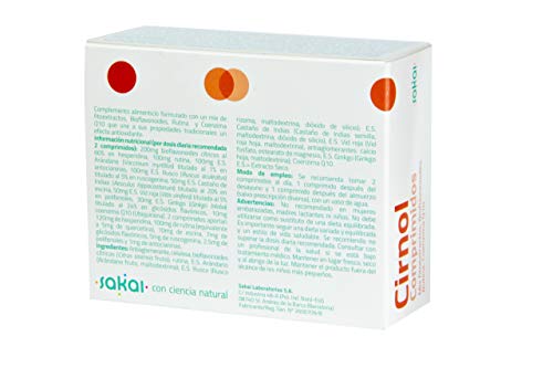 Sakai – Cirnol comprimidos con Ginkgo, Castaño de Indias y Rusco– Favorece la circulación sanguínea, ayuda a evitar las piernas cansadas y su hinchazón. Previene las varices vasculares. Con Coenzima Q10