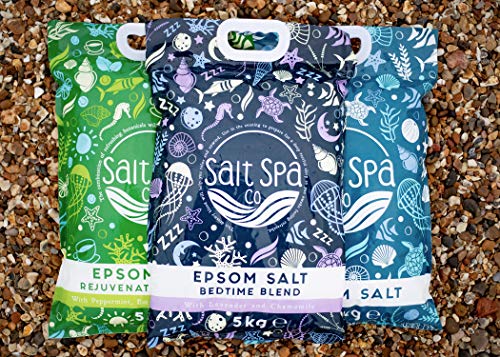 Sal de Epsom SUEÑO PROFUNDO | Bolsa de 5 kg | Salt Spa Co | Mejorado con aceites esenciales de lavanda y manzanilla | Desestresante, calmar la mente y desintoxica |
