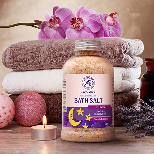 Sales de Baño Calmante 600g - con Aceite Esencial de Sándalo & Lavanda & Bergamota - 100% Sales Naturales Marinas - Relajante - Cuidado corporal - Cuidado Corporal - Aromaterapia